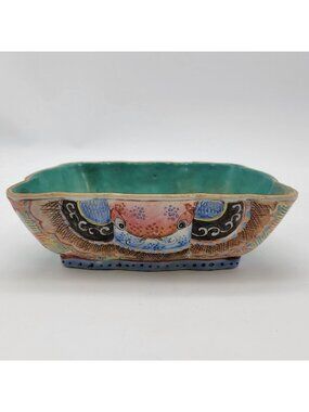 Antique Chinese Guangxu Period Famille Rose Moth Bowl
